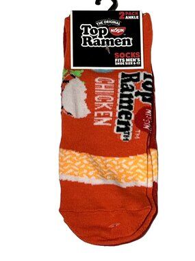 Top Ramen 2 Pack Ankle Socks Orange Red Noodle Graphic Food Funny Men’s 6-12